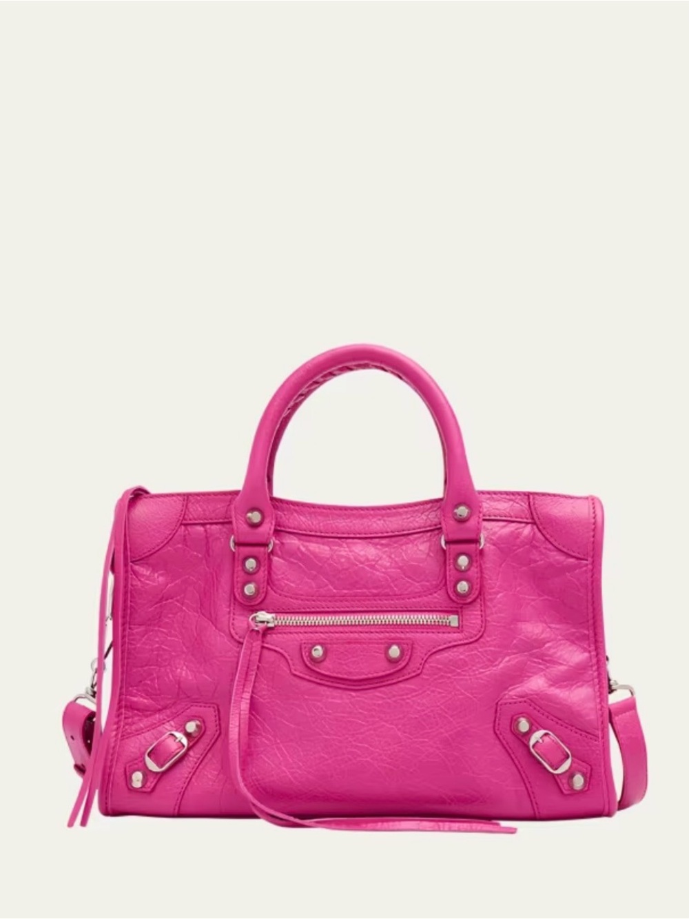 Auth NEW BALENCIAGA CLASSIC LE CITY BAG SMALL ROSE MAGENTA PINK FUSHIA & SILVER